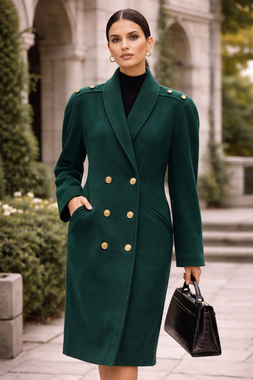 VTG 90s J. Gallery Womens Size 12 Green Wool Double-Breasted Coat Classic Chic